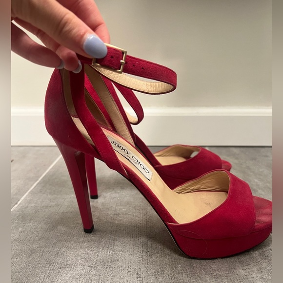 JIMMY CHOO LONDON Magenta Suede ankle Strap Stiletto Heels Size 38.5 - Picture 5 of 6